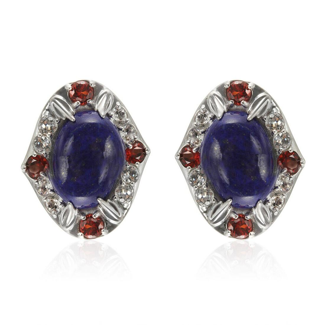 Sterling Silver Lapis & Gemstones Stud Earrings (1 of 2)