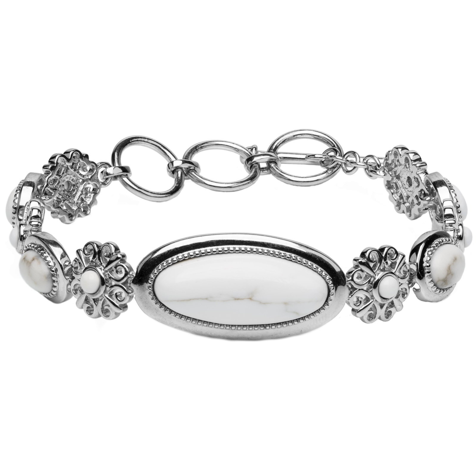 Silver White Calcite Quartz Toggle Bracelet 7.75" (1 of 3)