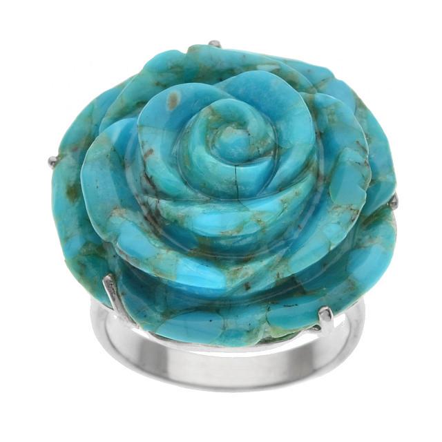 Sterling Silver Rose Carved Turquoise Ring-SZ 8 (1 of 1)