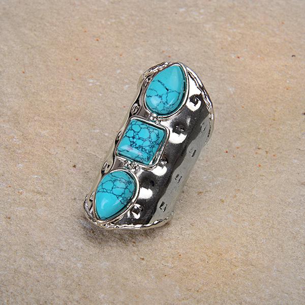 Three Stone Turquoise Adjustable Ring SZ 7 (1 of 1)