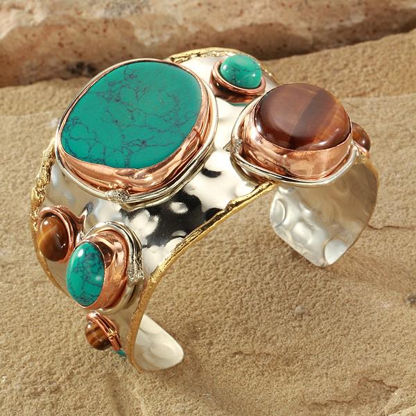 Turquoise and Tiger Eye Cuff Bangle (1 of 2)