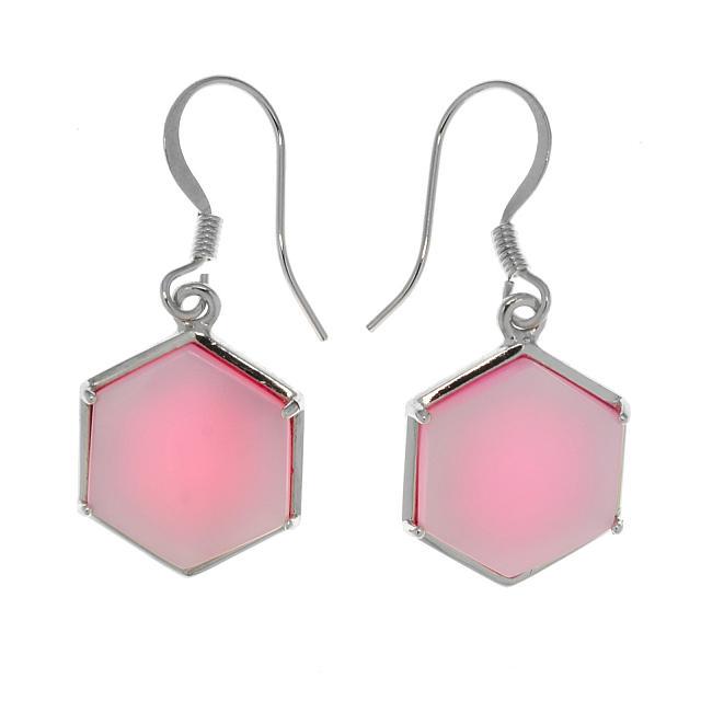 Silver Tone Pink Mother of Pearl Hexagon Earrings (1 of 1)