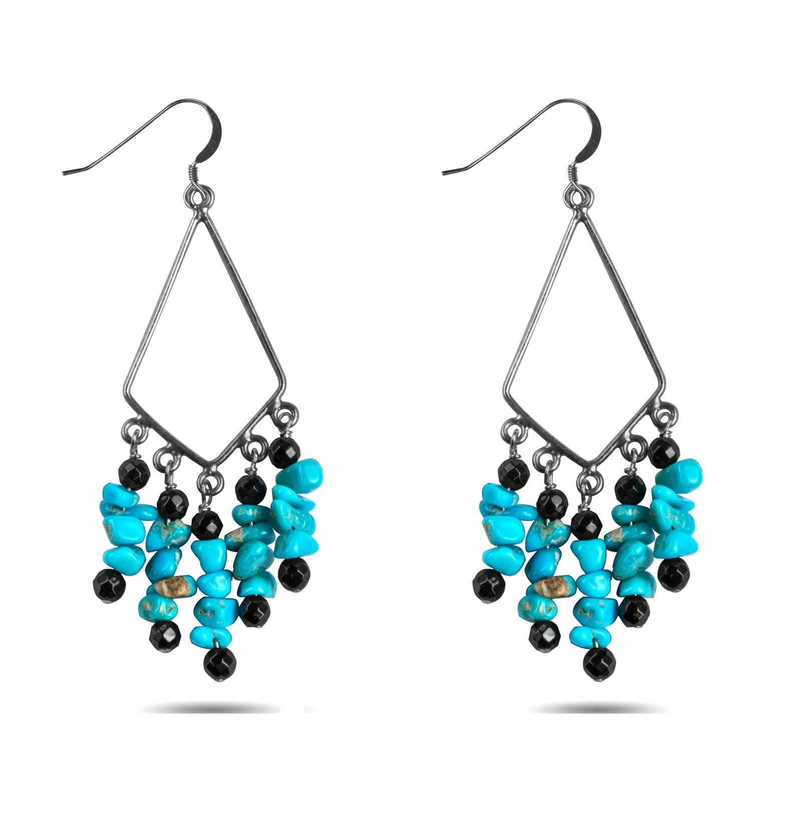 Silver Turquoise Nuggets & Hematite Drop Earrings (1 of 1)