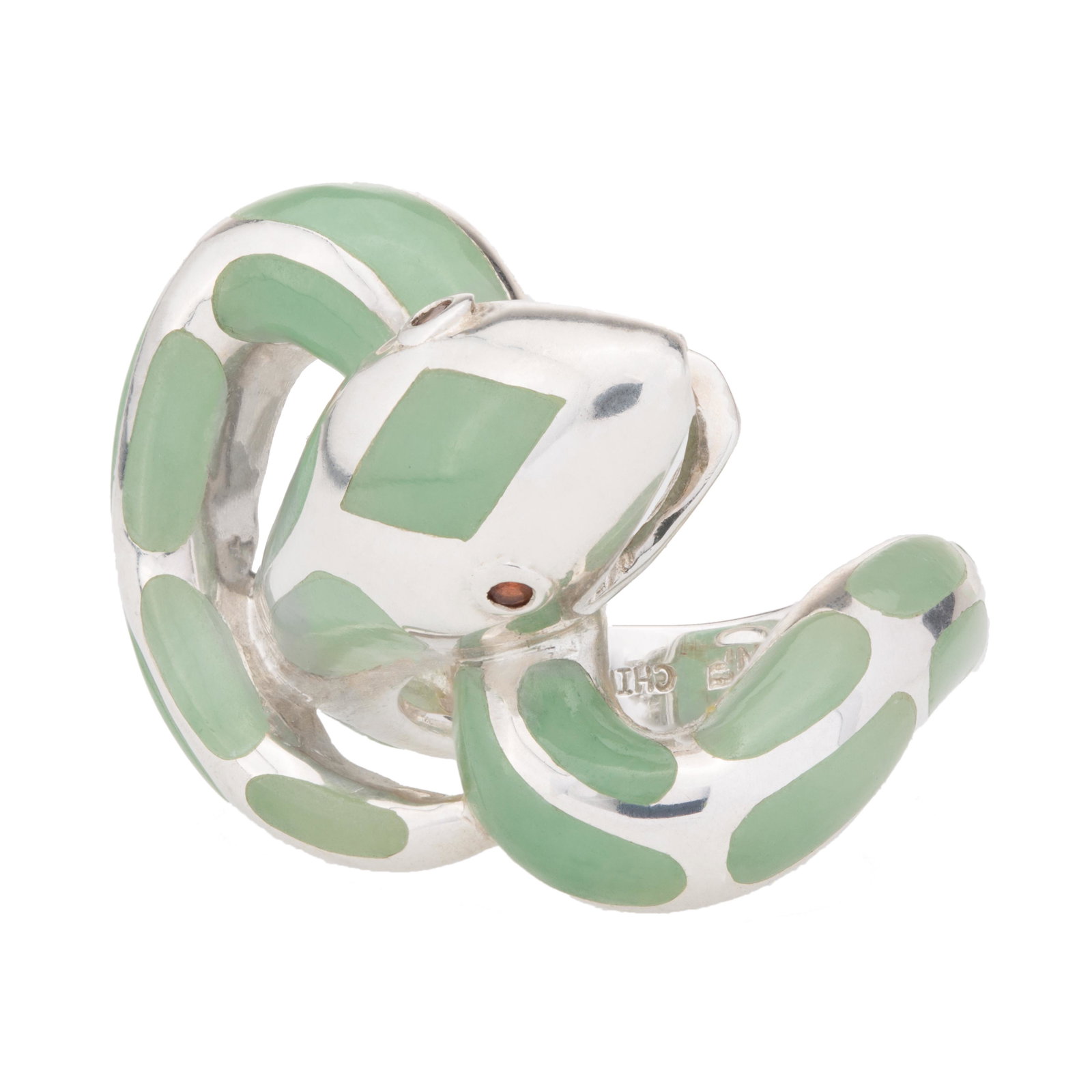 Sterling Silver Jade & Garnet Snake Ring-SZ 7 (1 of 3)