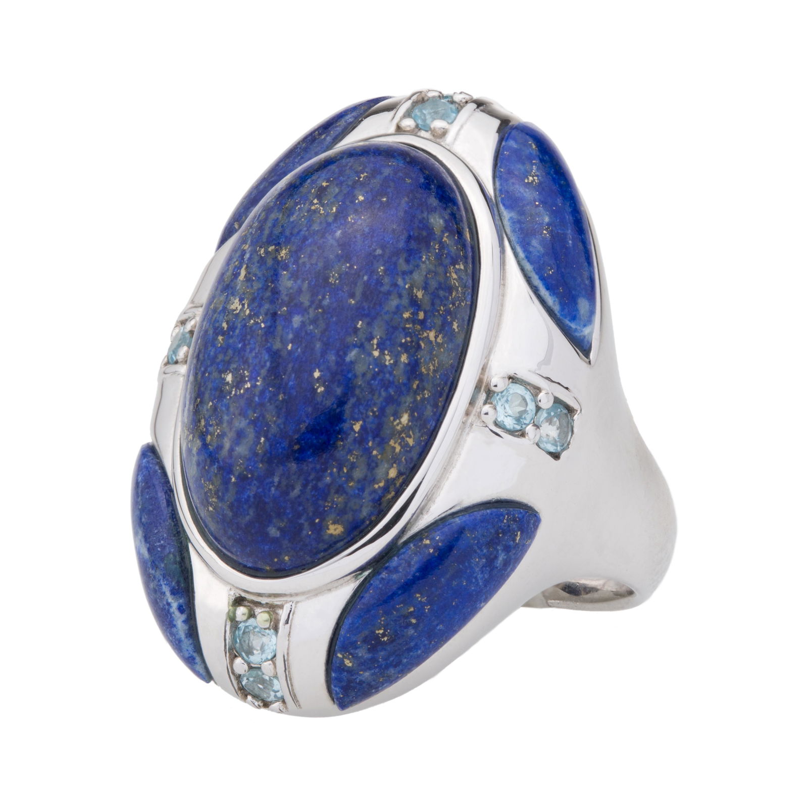 Silver Lapis & Blue Topaz North-South Ring-SZ 5 (1 of 3)