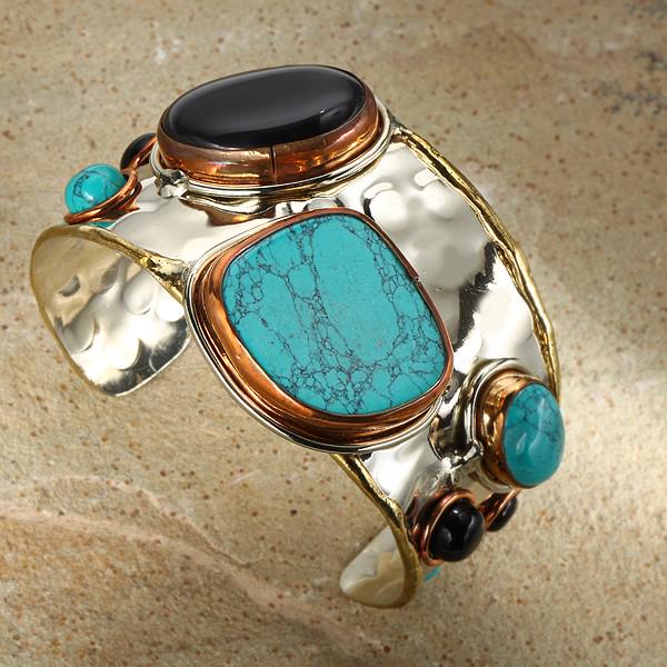 Turquoise & Onyx Cuff Bracelet (1 of 1)