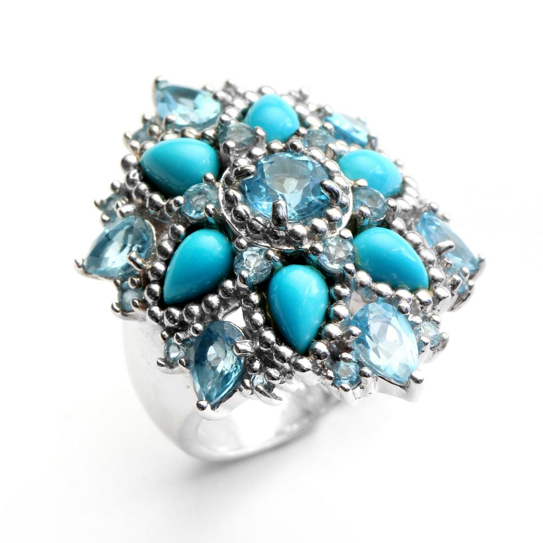 Silver 2.14ct Blue Topaz & Turquoise Ring-SZ 5 (1 of 1)