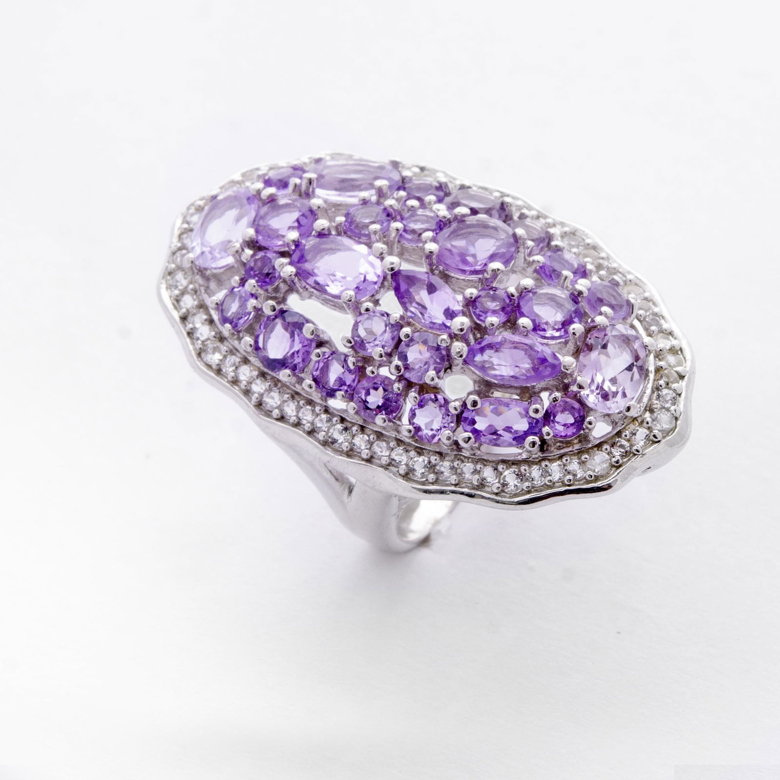 Sterling Silver Amethyst Clustered Shield Ring-SZ6 (1 of 1)