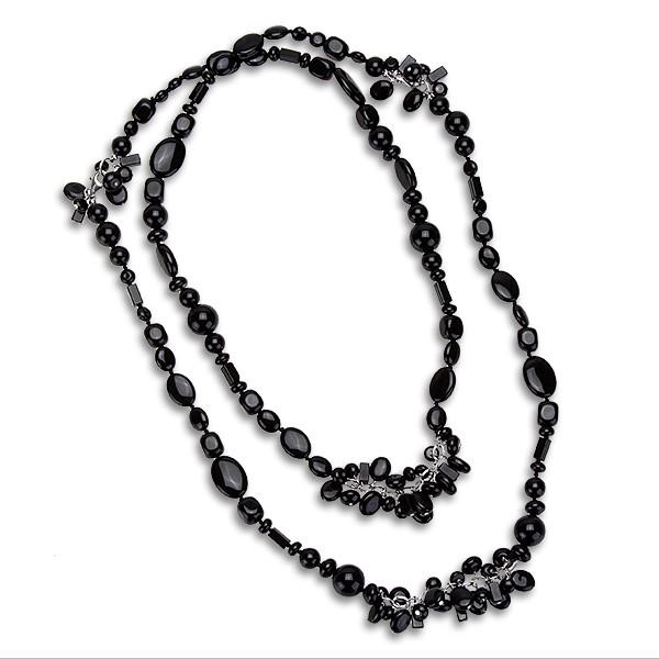 Sterling Silver Bead Black Agate Necklace 42" (1 of 1)