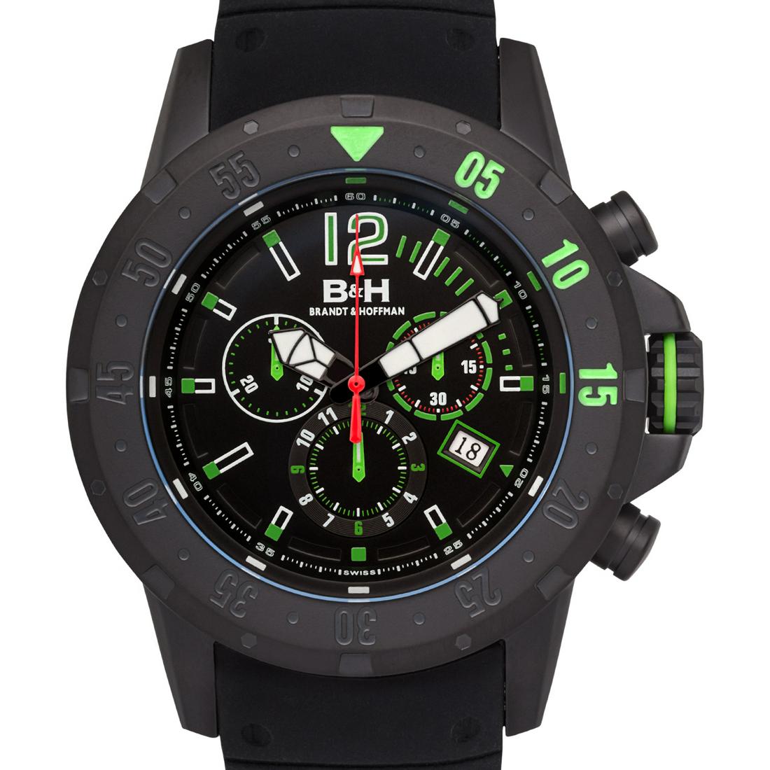 Brandt & Hoffman Swiss Forsyth 48mm Case Watch: The 48mm Forsyth is the roughest, toughest looking design in the Brandt & Hoffman collections. A no-nonsense dive design with an industrial feel, this model will wear large on the wrist, and become yo