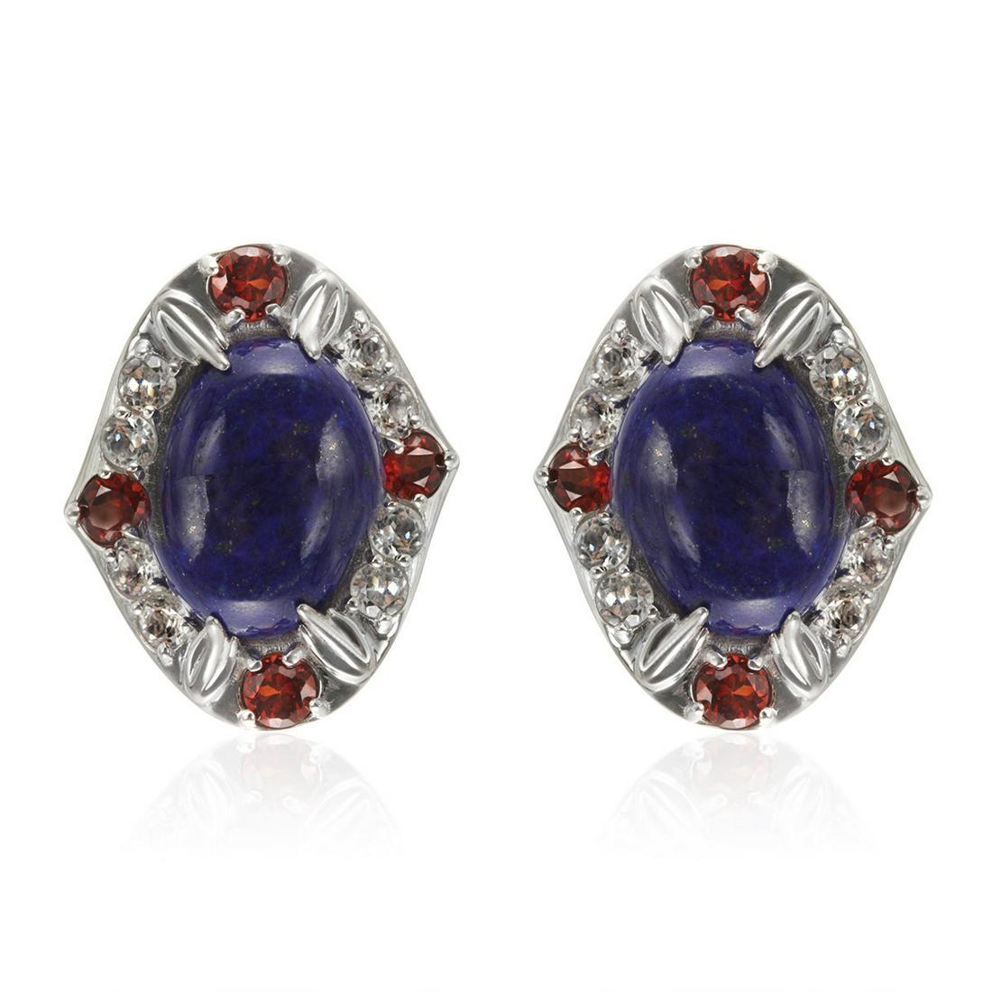 Sterling Silver Lapis & Gemstones Stud Earrings (1 of 2)