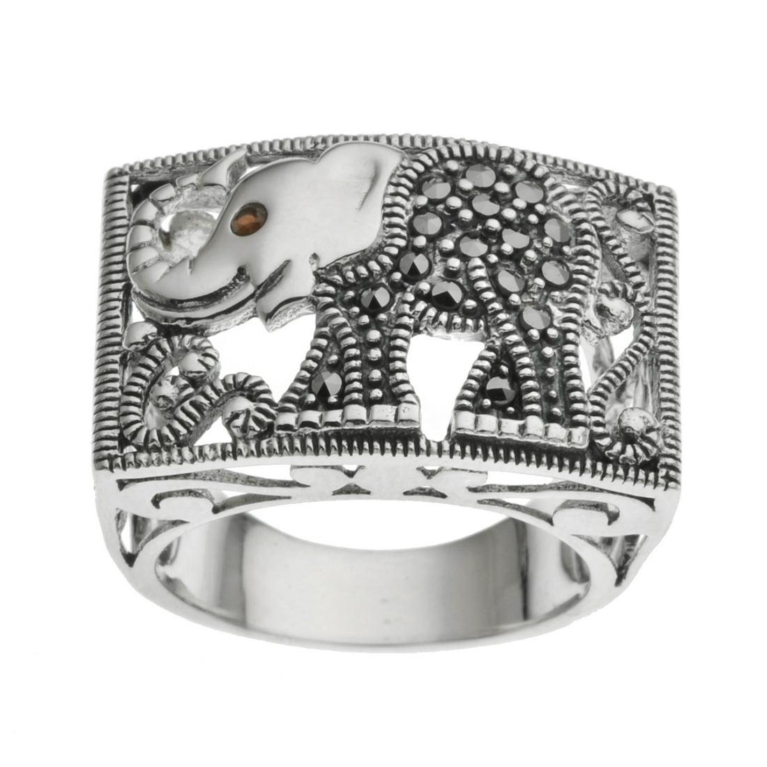 Silver Marcasite Elephant Etched Ring-SZ 6: Add this symbol of power, wisdom, strength, and good luck to your collection today! This Addison Lane ring from the Animal Kingdom Collection is beautifully crafted in oxidized sterling silver with a 