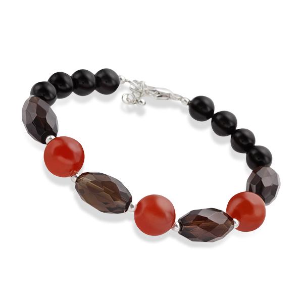 Sterling Silver Smokey Quartz & Carnelian Bracelet (1 of 1)