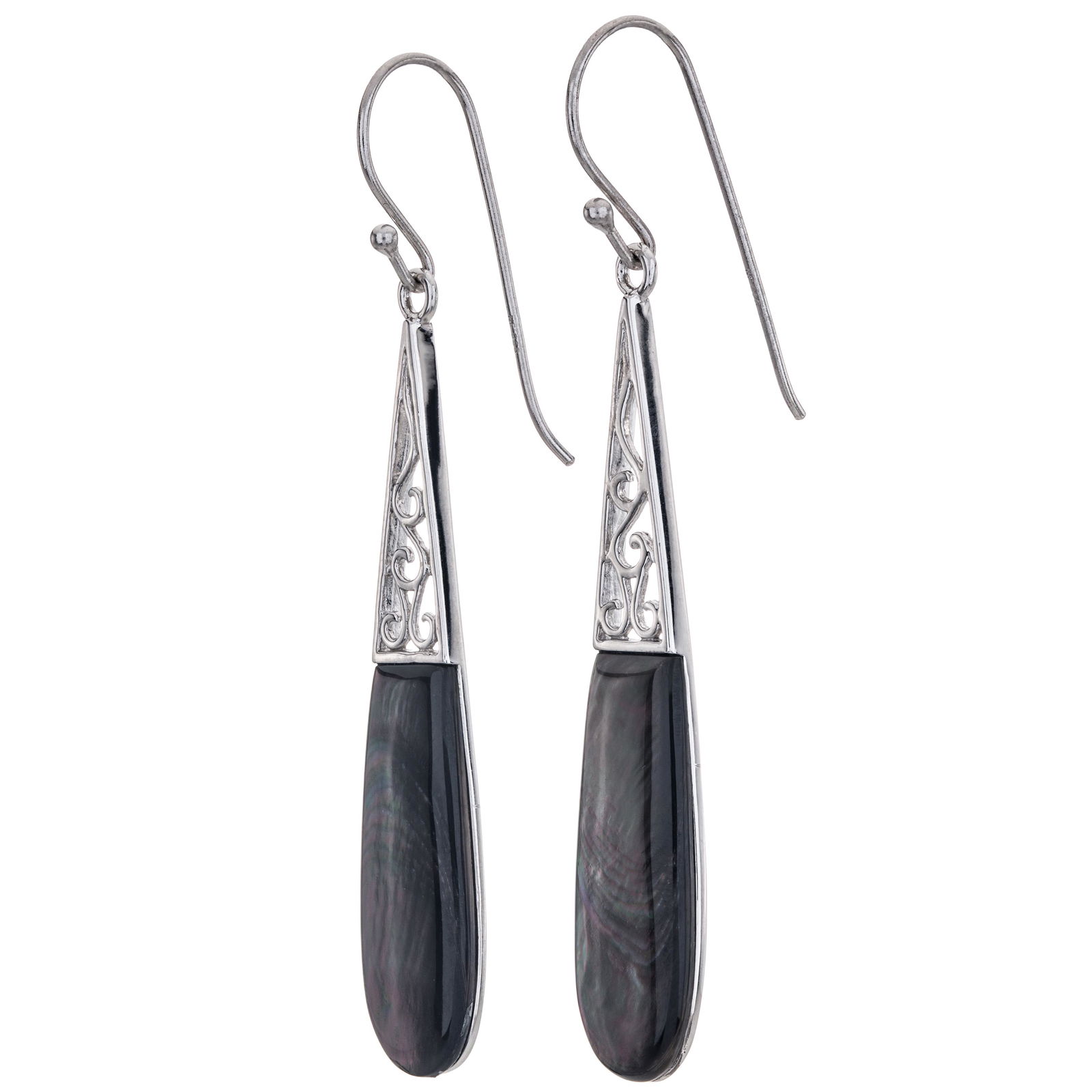 Sterling Silver Black MOP Elongated Drop Earrings (1 of 3)