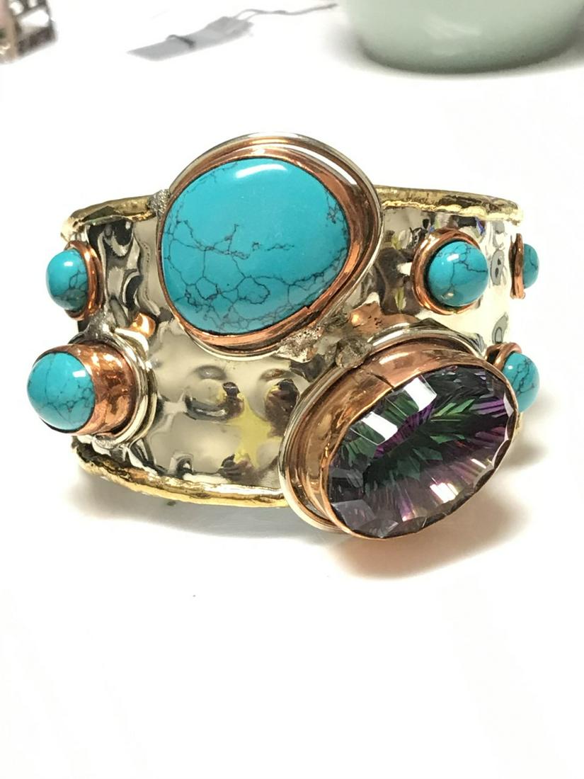 Mystic Topaz & Turquoise Wide Cuff Bangle  (1 of 2)