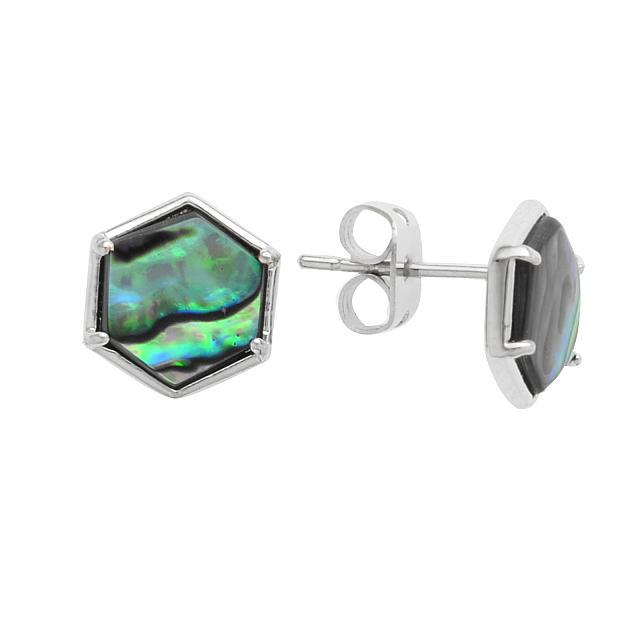 Silver Tone Abalone Hexagon Stud Earrings (1 of 1)