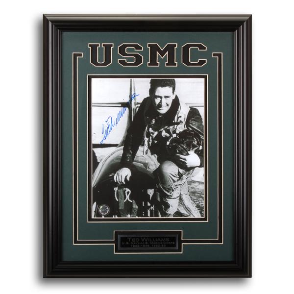 Ted Williams U.S. Navy/Marine Corps 12x16 Signed: Ted Williams served as a Naval Aviator during World War II and the Korean War. Unlike many other major league players, he did not spend all of his war-time playing on service teams. Williams had been 