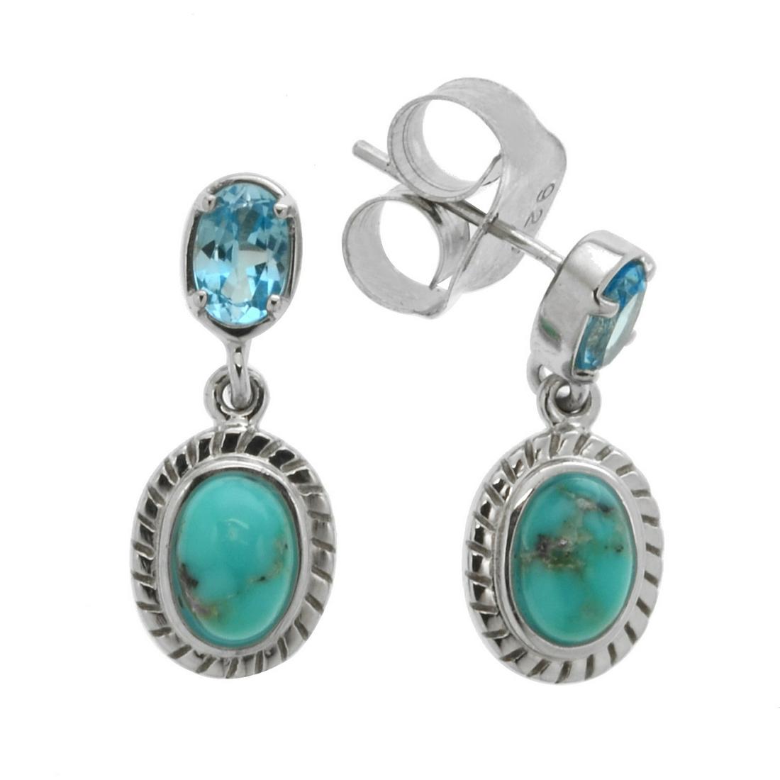 Silver Campo Turquoise & Blue Topaz Drop Earrings: Gorgeous color and beautiful styling make these earrings from the Pangea Mines Mined in America Collection a “must have.” Beautifully crafted in rhodium over sterling, this lovely design i