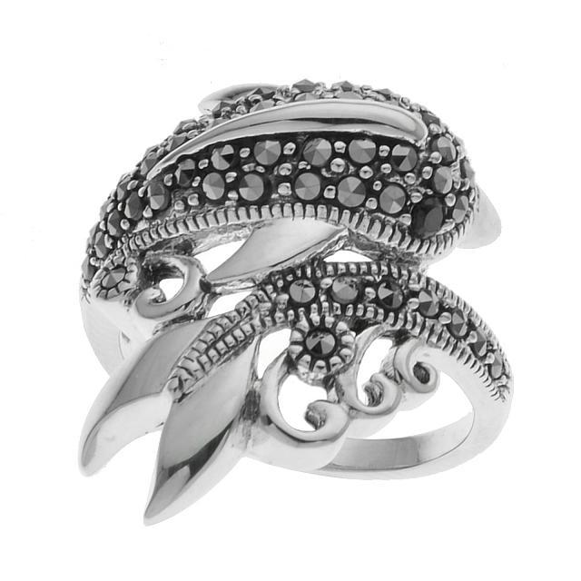 Silver Genuine Marcasite Dolphin Ring-SZ 8: This whimsical ring from the Addison Lane Animal Kingdom Collection is certain to attract attention—and compliments. Beautifully crafted in oxidized sterling silver and adorned with a delightful