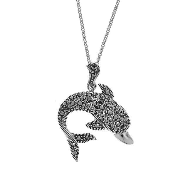 Sterling Silver Marcasite Dolphin Pendant: This delightful pendant necklace from Addison Lane’s Animal Kingdom Collection is a guaranteed smile-producer. Our leaping dolphin is beautifully crafted in oxidized sterling silver with sparkli