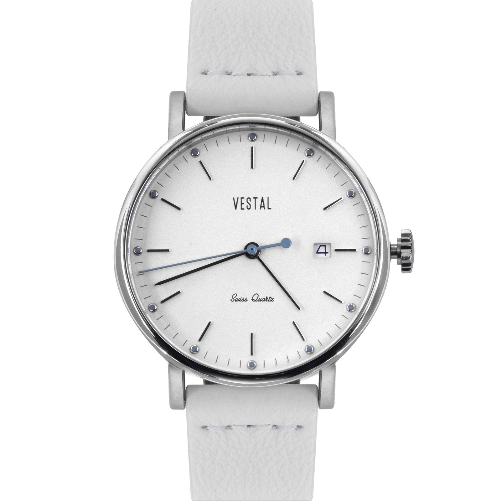 Vestal Sophisticate 37mm Case Swiss-Quartz: Movement: Ronda 1003, Swiss 3-hand, 8 jewels and date.Band: 18mm wide premium Italian leather, German stitchingSwiss-quartz MovementCase Diameter: 36mmWater resistant to 100m (330ft): in general, suit