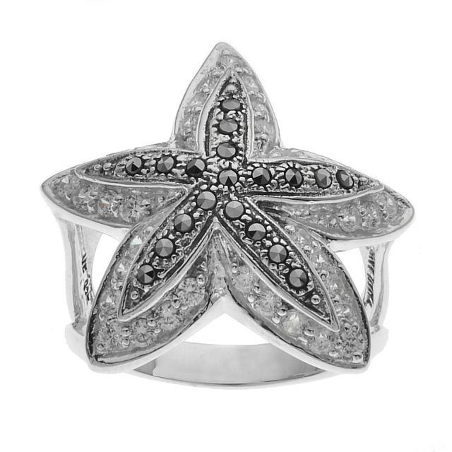 Sterling Silver Marcasite & CZ Starfish Ring-SZ 9: Add some sparkle, some charm, and some carefree style with this delightful starfish ring from the Addison Lane Animal Kingdom Collection. Beautifully crafted in oxidized sterling silver and adorned wi