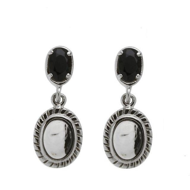 Silver White Buffalo & Black Spinel Drop Earrings: Bold, dramatic coloration and beautiful styling make these earrings from the Pangea Mines Mined in America Collection a “must have.” Beautifully crafted in gleaming rhodium over sterling, 