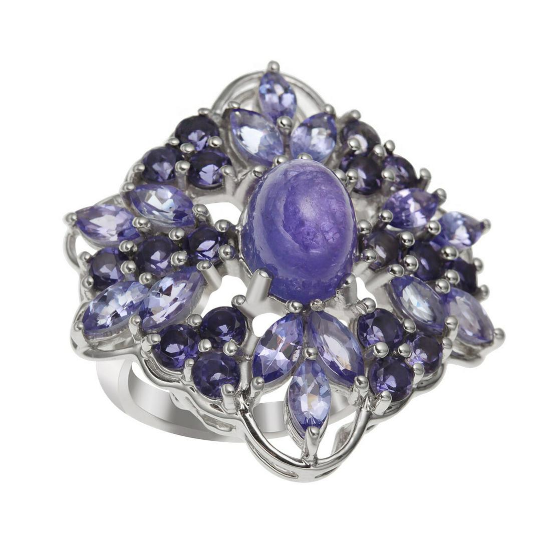 Sterling Silver Tanzanite & Iolite Ring-SZ 9: You will certainly make a lovely impression with this striking design from the Pangea Mines Treasured Gems Collection. Styled with a beautifully crafted setting of gleaming rhodium over sterling silve