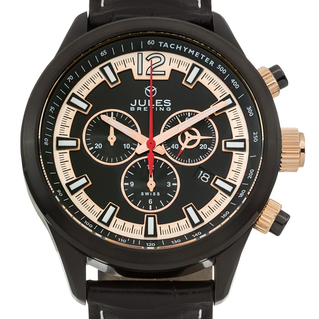 Jules Breting Nostromo 45mm Case Mens Chronograph: Named after the commercial towing spacecraft featured as the main ship in the 1979 horror/sci-fi classic film “Alien”, the Nostromo is a bit more refined than its namesake. Looking less li