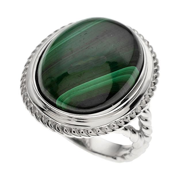 Silver Oval Malachite Rope Textured Ring-SZ 8: Metal: Rhodium over sterling silverStone Information: One oval 18 x 15mm malachite cabochonSetting Type: Bezel/AdhesiveMeasurements: 7/8"L x 7/8"W x 3/8"HCountry of Origin: Thailand