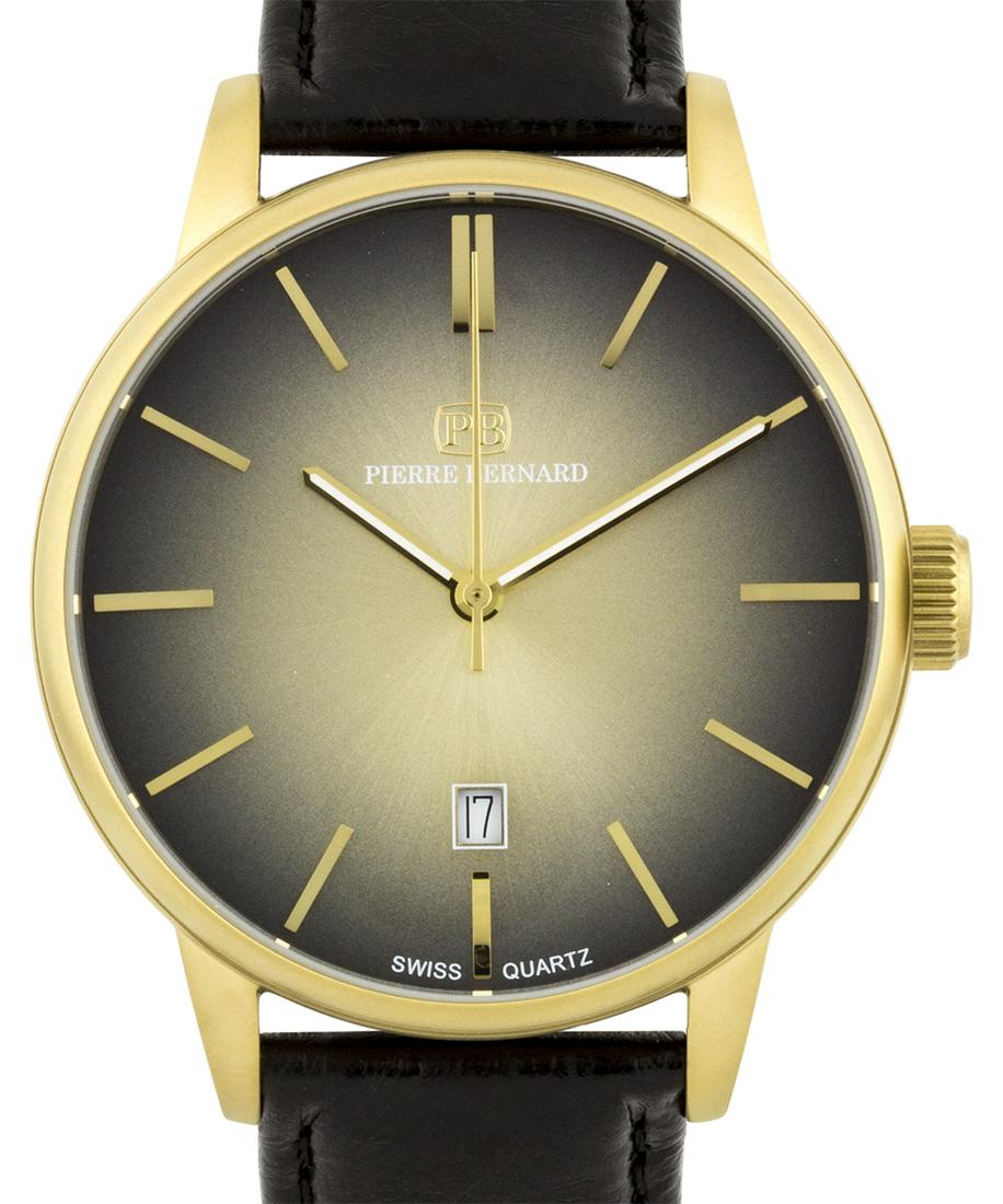 Pierre Bernard Swiss Quartz 42mm Case Men's Watch: Main Features: Genuine Swiss Ronda 515 Movement , Classic Design, Visible Date WindowHands: Luminescent handsCase Shape: RoundMaterial: Stainless Steel, LeatherCase Thickness: 10mmStrap Width: 20mm St
