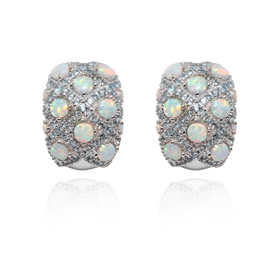 S/S Blue Topaz,Created Opal Hoop Earring: Sterling Silver Blue Topaz,Created Opal Omega Back Hoop Earring• Metal: Sterling Silver• Stone: Blue Topaz&Created Opal • Total Weight:10.5 grams• Finish: Polished• Backi