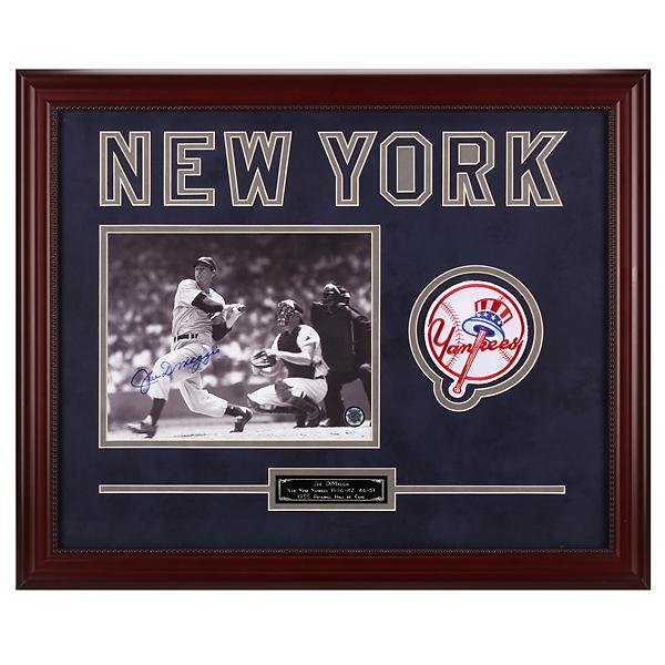 Joe DiMaggio New York Yankees Framed Signed: Bigger than the game that made him an American icon, Joe DiMaggio, the man, enchanted a nation and earned a revered place in history with his natural grace, undeniable power, and unparalleled 56-game 