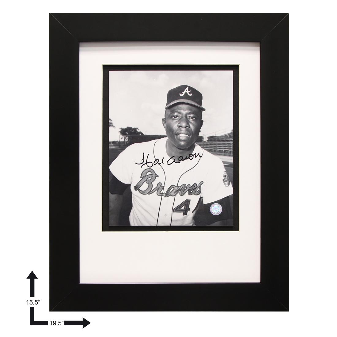 Hank Aaron Atlanta Braves Framed Signed 8x10v GFA: Hank Aaron's most notable achievement was breaking the career home run record set by Babe Ruth. During his career, Aaron performed at a consistently high level for an extended period of time. He hit 2