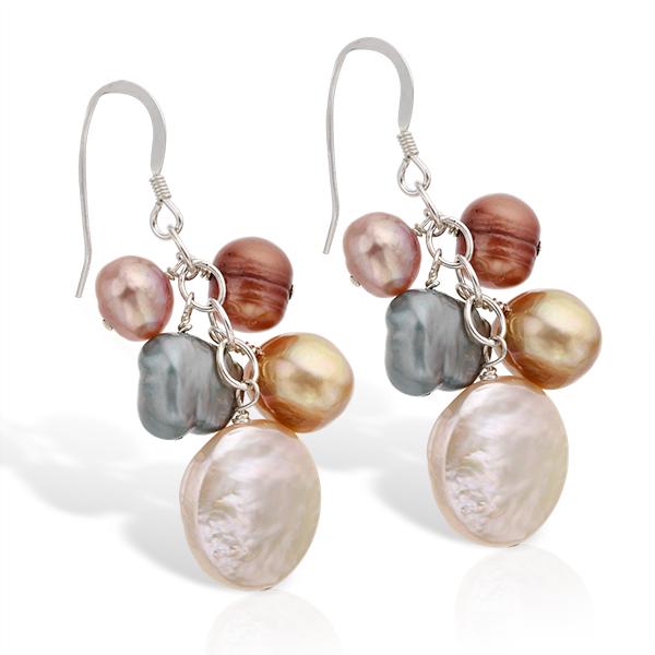 Sterling Silver Freshwater Multi Pearl Earrings: • Main Features: Sterling Silver and Baroque Pearl• Stone: Pearl• Style: Dangle• Measurements: 41.76mm x 20.05mm x 7.55 mm• Secure Fish Hook Clasp• Disclaimer: Gems