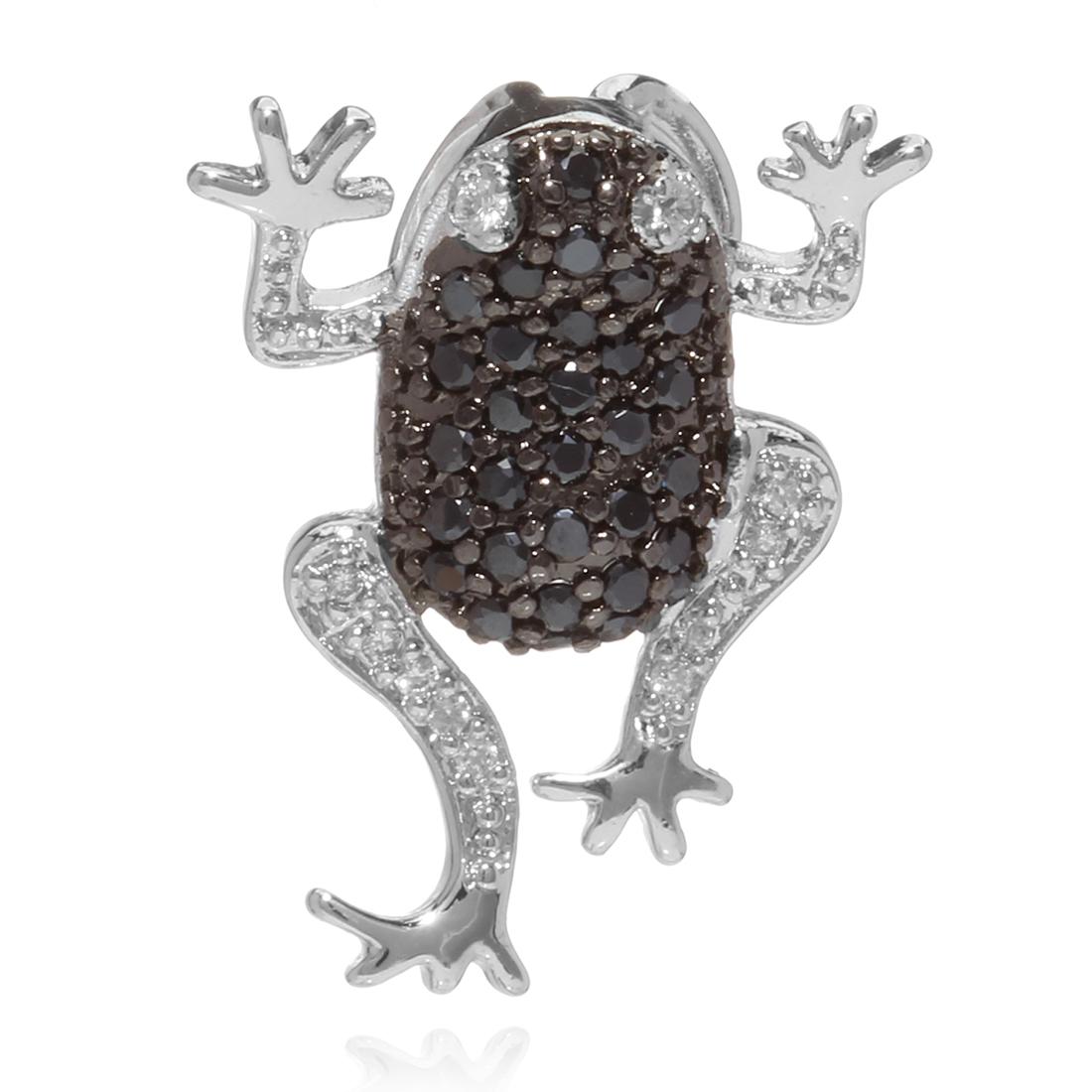 Sterling Silver Black and White Frog Pendant: Sterling Silver Black and White Frog Pendant • Metal: Sterling Silver• Stone: Cubic Zirconia• Total Weight: 2.3 grams• Finish: Rhodium