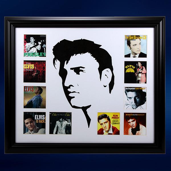 Elvis Presley Album Record Collage 24x20 Framed: Feel yourself transported to the energetic pandemonium that followed the greatest entertainer of all-time as you immortalize one of the most iconic men in music & movie history, Elvis Presley. This te