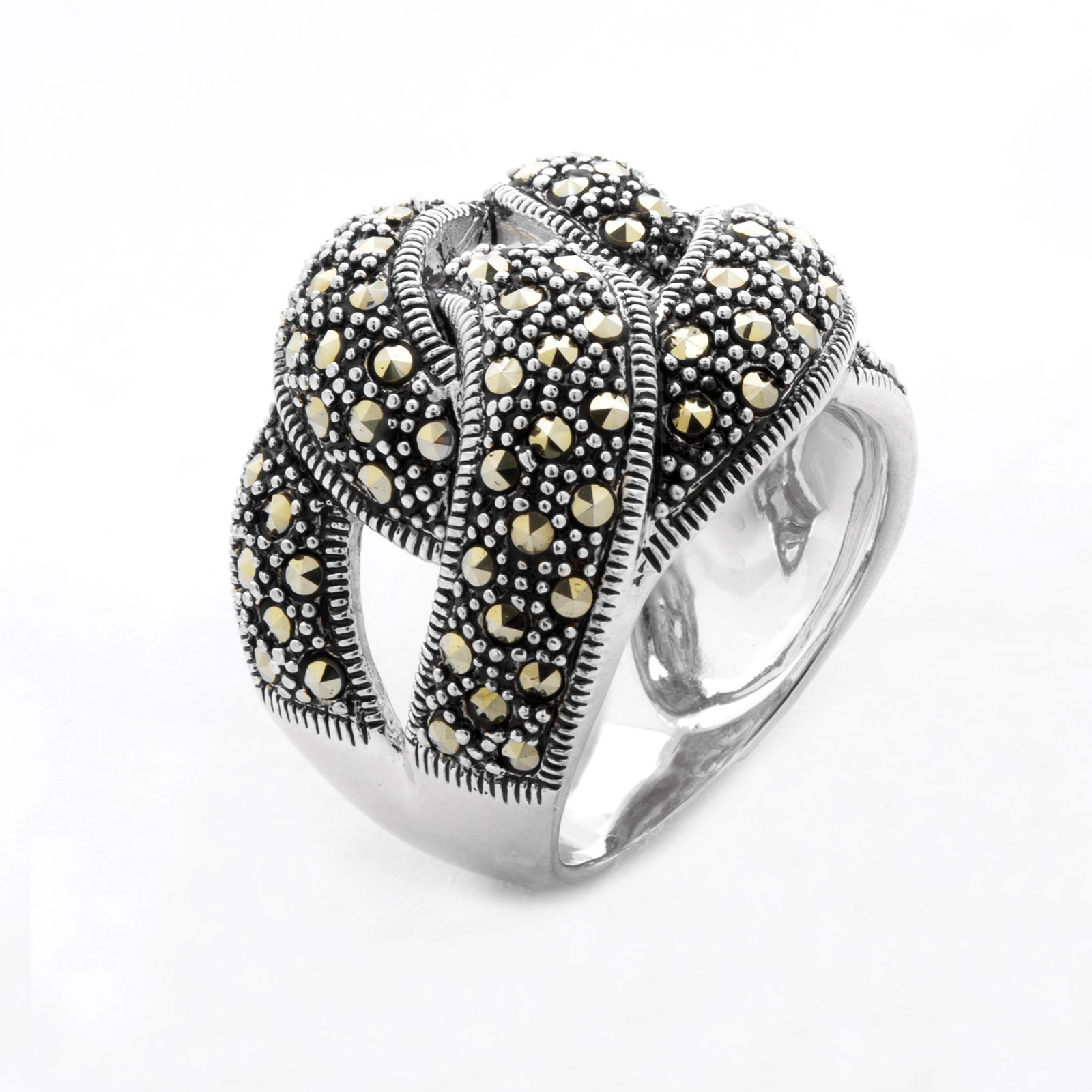 Sterling Silver Marcasite Knot Ring-SZ 6: Addison Lane crafts this intriguing open knot ring for our free-spirited Weekend Collection in oxidized sterling silver. A lavish field of genuine marcasite adds sparkling embellishment to create an e