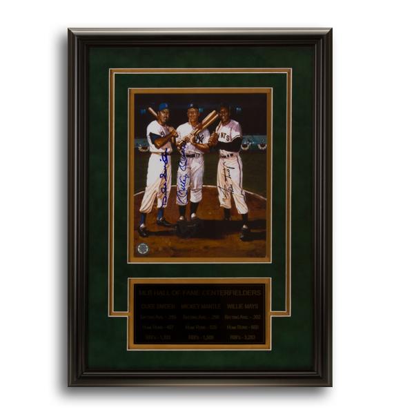 Hall Of Fame Legends 20x14 Custom Framed GFA: Mickey Mantle, Willie Mays, and Duke Snider captioned the outfield by patrolling the diamond in the toughest city to do so. These three legends of the game combined to slug over 1600 home runs, drive 