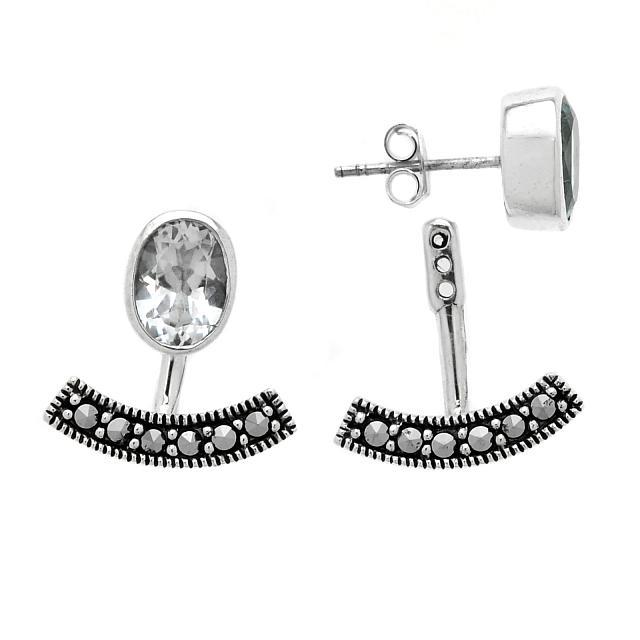 Silver Marcasite & Topaz Removable Jacket Earrings: Versatility is yours with these lovely earrings from the Addison Lane Zenith collection. The smart removable jacket styling provides two distinctly different looks. Beautifully crafted in oxidized ste