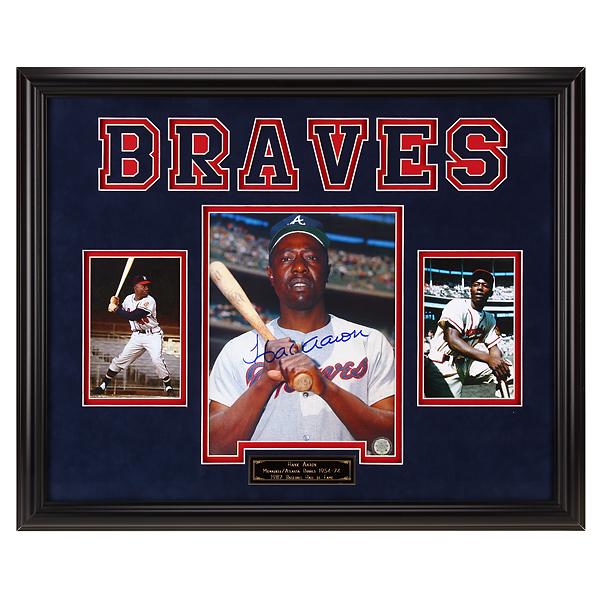 Hank Aaron Atlanta Braves 20x16 autograph GFA: Hank Aaron's most notable achievement was breaking the career home run record set by Babe Ruth. During his career, Aaron performed at a consistently high level for an extended period of time. He hit 2