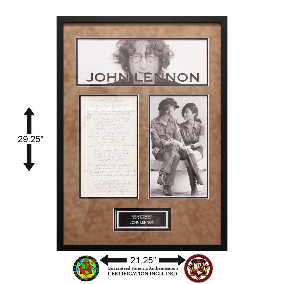 John Lennon Signed Lyric Sheet 6 3/4x12 1/4 Showcase (1 of 2)