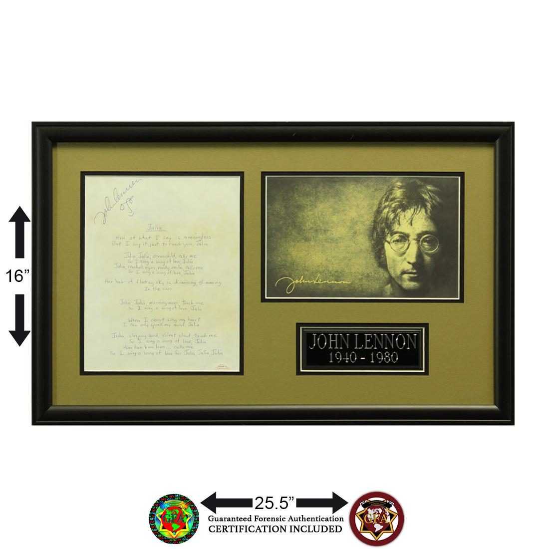 John Lennon Signed 8x10 Lyric Sheet, 'Julia' Showcase (1 of 2)