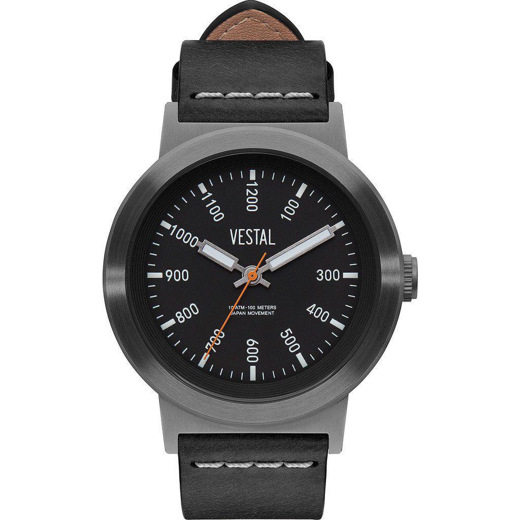VESTAL RETROFOCUS ITALIAN LEATHER QUARTZ : Inspired by vintage camera & lens designs, The Retrofocus by Vestal is most certainly one of a kind. The Retrofocus first reveals its design inspiration through a very unique way of using camera ISO l