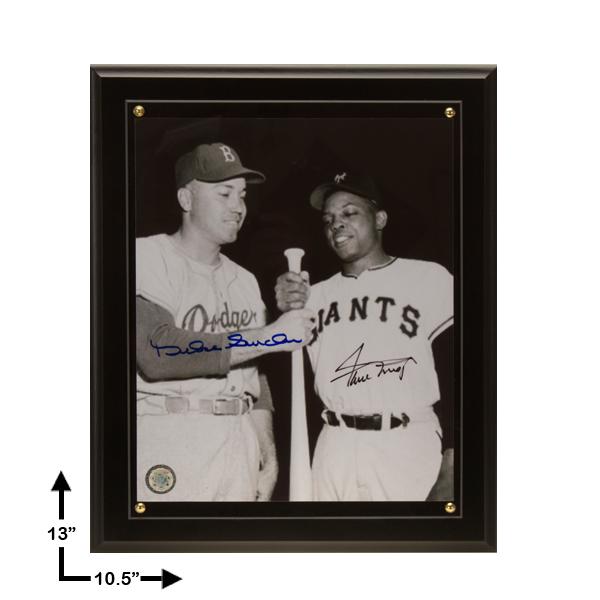 Duke Snider & Willie Mays 10.5x13 Signed Plaque GFA: A graceful center fielder with a picture-perfect swing, Duke Snider was the biggest bat in the Brooklyn Dodgers' potent lineup of the 1950s. He hit 40 or more homers five consecutive times and led all