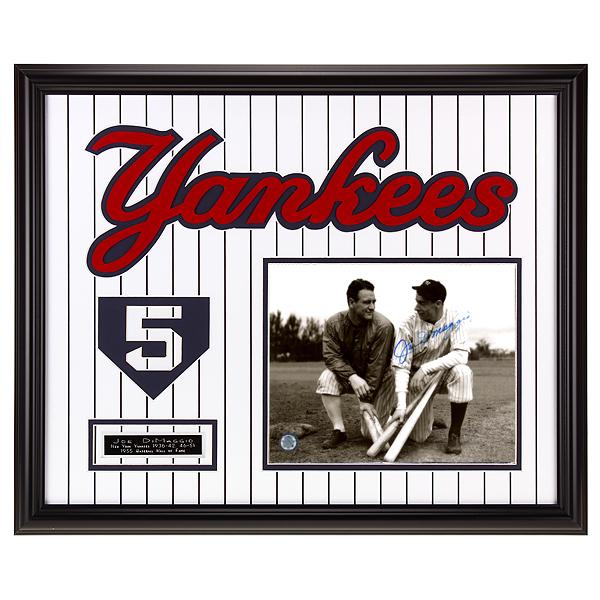 Joe DiMaggio New York Yankees 20x16 autograph GFA: Joltin' Joe patrolled center field with an unprecedented grace that left all privileged enough to see him play with memories to last a lifetime. Joe DiMaggio is perhaps best known for his unprecedente