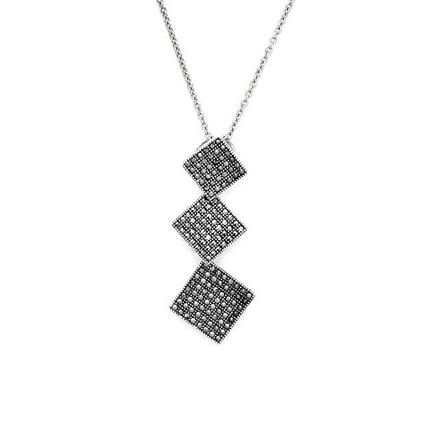 Sterling Silver Marcasite Squared Drop Pendant: Add a smart, contemporary look to your collection with this striking geometric design from the Addison Lane Zenith Collection. Beautifully crafted in oxidized sterling silver, the clean structural con
