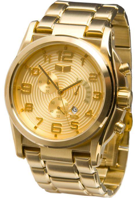Vestal Men's De Novo Stainless Steel Watch Gold: The De Novo is Vestal's new, fresh timepiece and lays claim to being the first Vestal with a day register. You can start and stop the measurement of minutes and seconds anytime you want with the chron