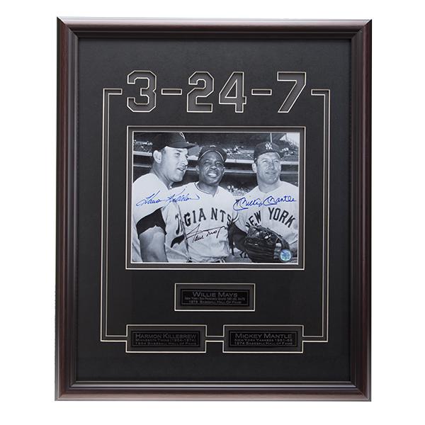 Killebrew-Mays-Mantle Baseball Legends Signed GFA: Harmon Killebrew, Willie Mays, and Mickey Mantle captioned the outfield by patrolling the diamond. These three legends of the game combined to slug over 1700 home runs, drive in over 5000 RBIs, and me