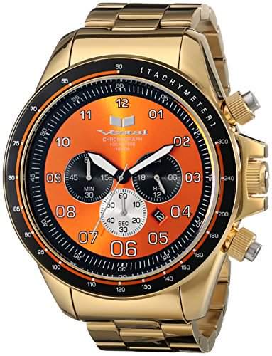 VESTAL ZR3 Chronograph Orange Dial Gold-tone Men's: The ZR-3 is Vestal’s largest watch to date. If you’re BIG into retro style watches — this is your time to show it. The ZR-3 is an over-sized premium round chronograph. Its stainless 